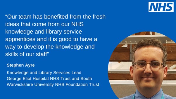 Informatic with photo of Stephen Ayre, Knowledge and Library Services Lead, George Eliot Hospital NHS Trust and South Warwickshire University NHS Foundation Trust. 