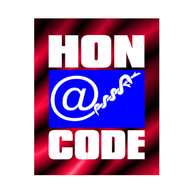 An image of the HonCode logo. The logo has a black and red gradient background with the words Hon at the top, followed by a blue box with the at the rate symbol, followed by the words Con underneath.