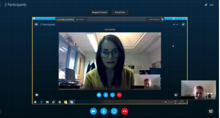 Image of skype for business screen where a KLS colleague requests control of service user’s desktop via the button at the top of the screen