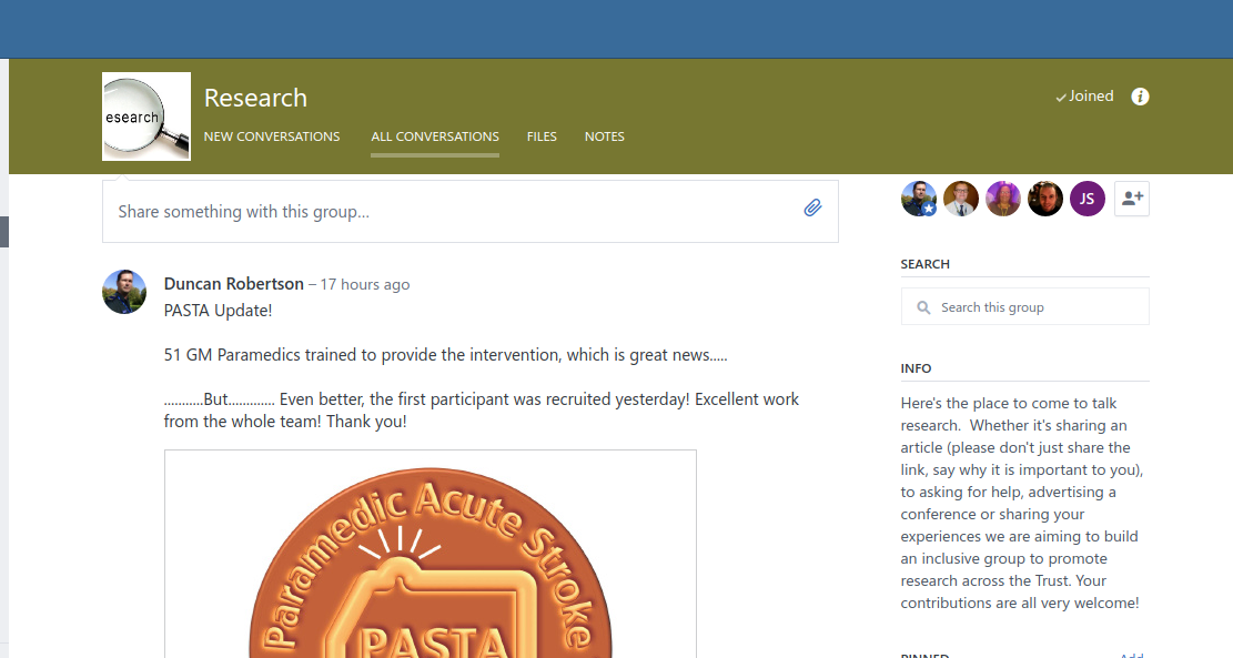 Screenshot of the Yammer research page