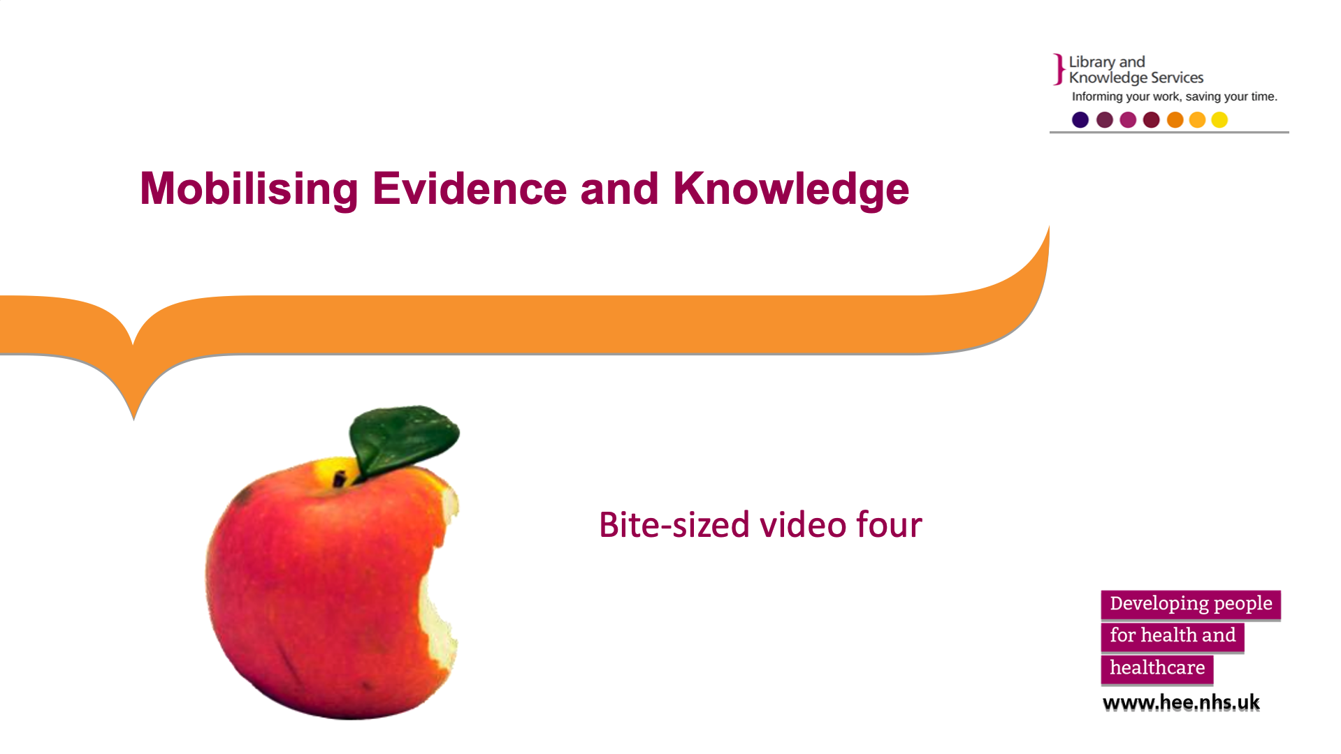Title slide: image of an apple with a bite taken out of it next to the caption 'bite-sized video four'
