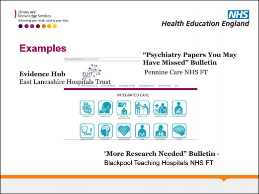 Examples: Psychiatry papers you might have missed bulletin, ELHT Evidence hub, 