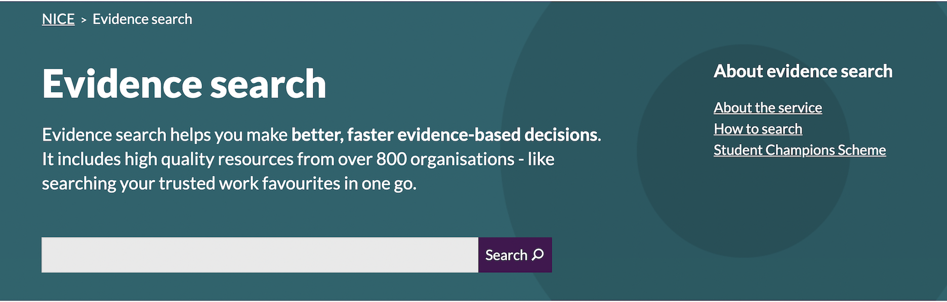screenshot of the search bar on evidence.nhs.uk