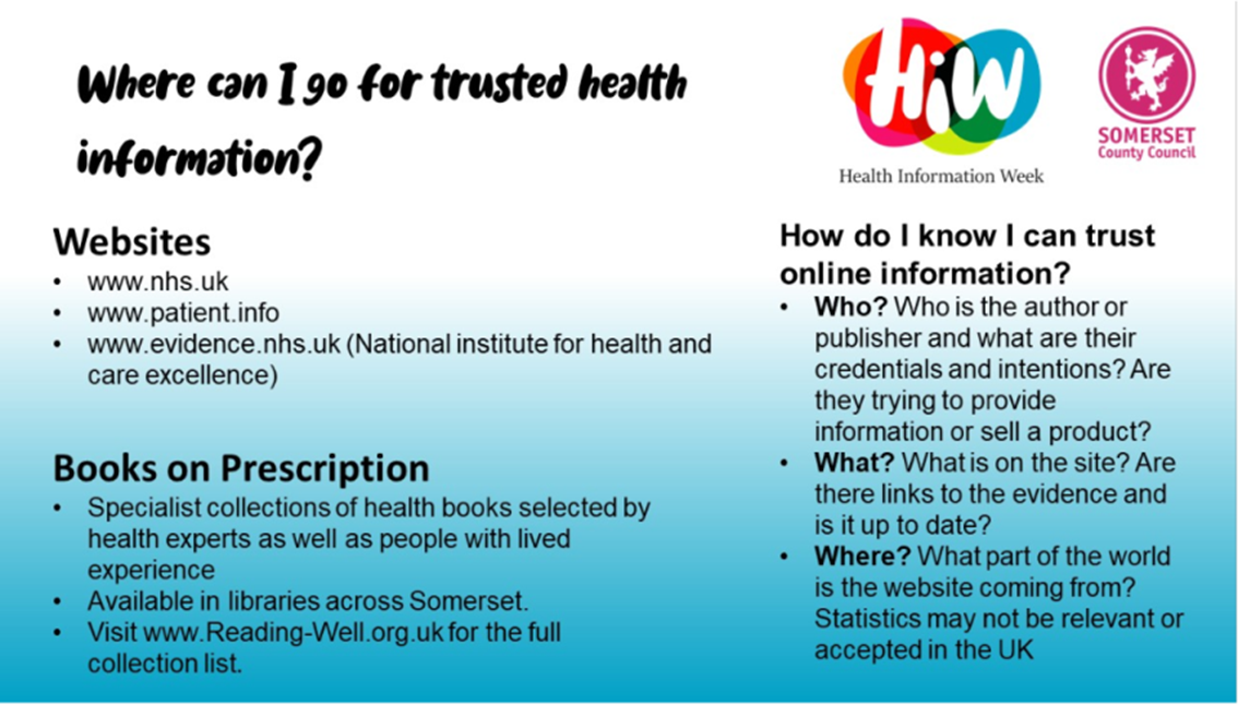 Poster for Somerset Libraries 2020 Health Information Week Campaign