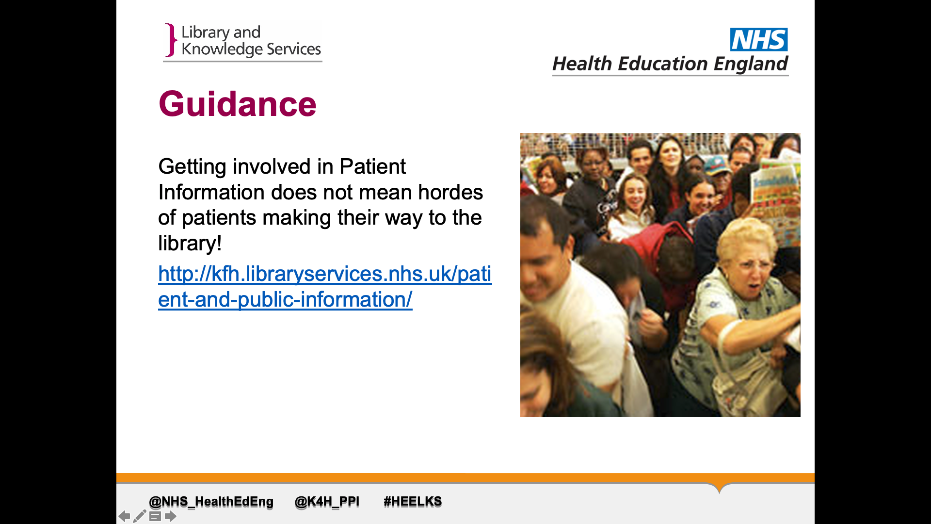 Text on page: Getting involved in Patient Information does not mean hordes of patients making their way to the library!