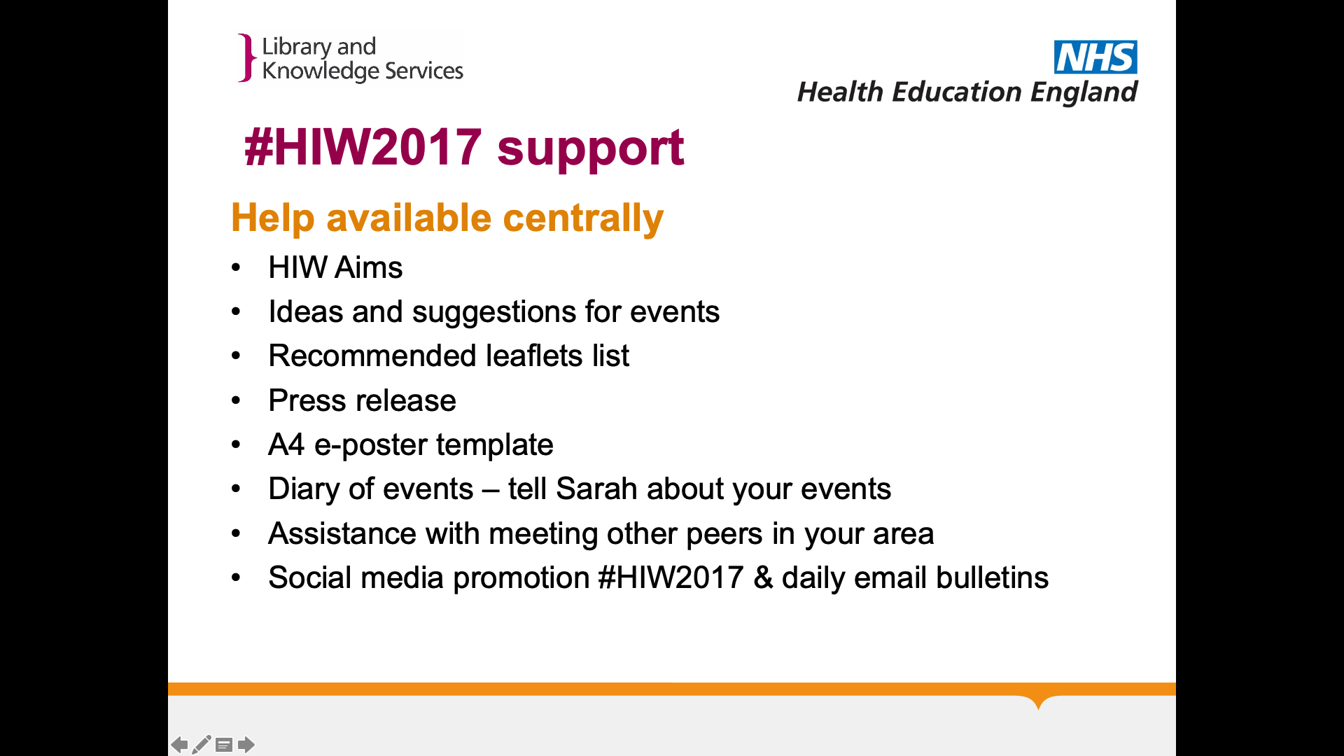 Title: #HIW2017 support. List under heading 