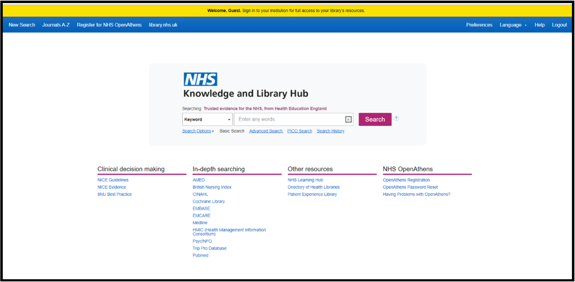 Screenshot of the NHS Knowledge and Library Hub